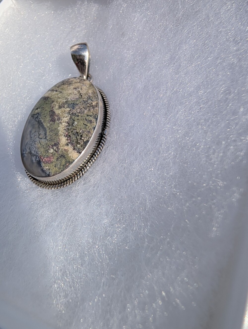 Large Moss Agate Pendant Set In 925 Sterling Silver - Picture 2 of 5